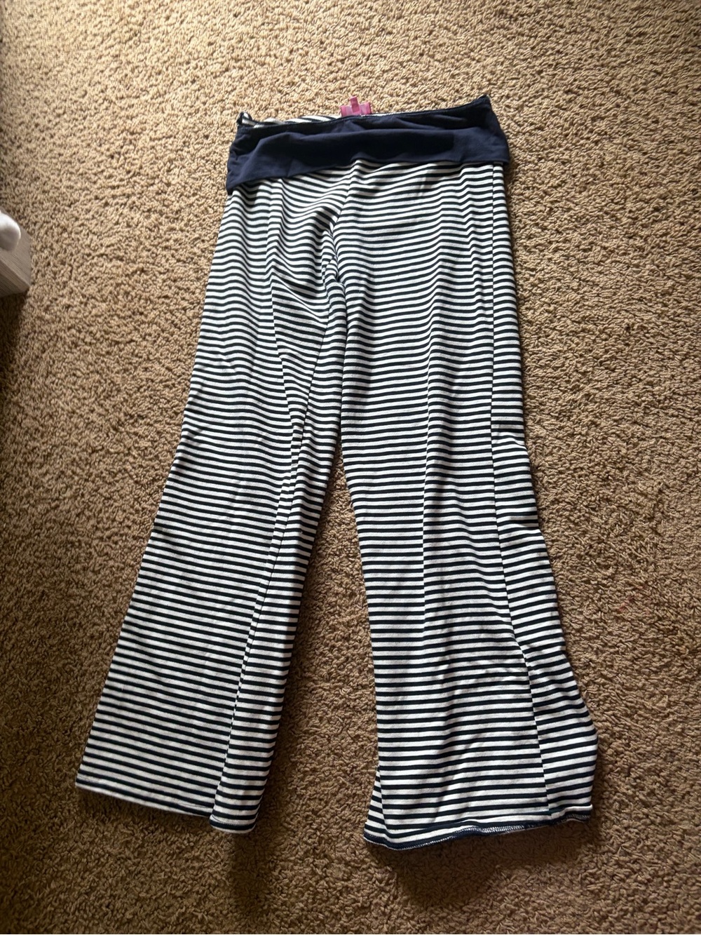 Edikted Navy and White Striped Boot-Cut Pants